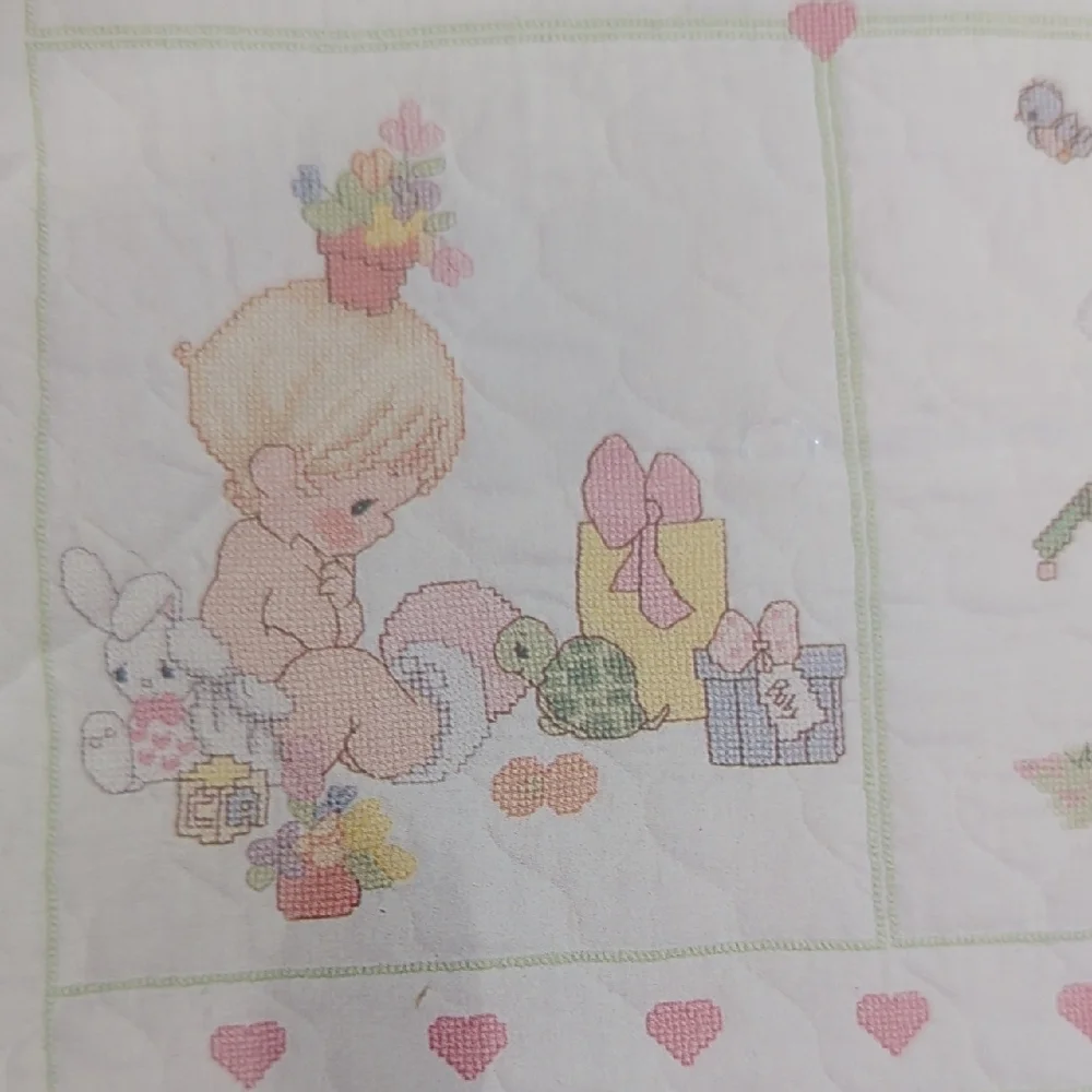 Vintage Precious Moments Pastel Baby Quilt Cross Stitch Kit